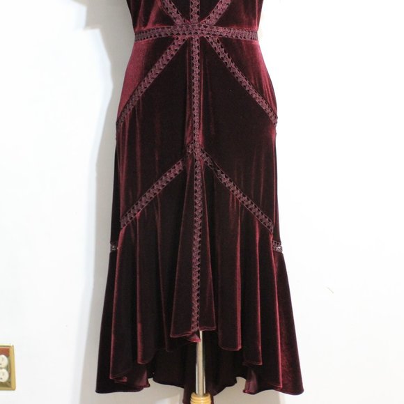 Taylor Burgundy Red Dress Velvet High Low 10 - Picture 3 of 12